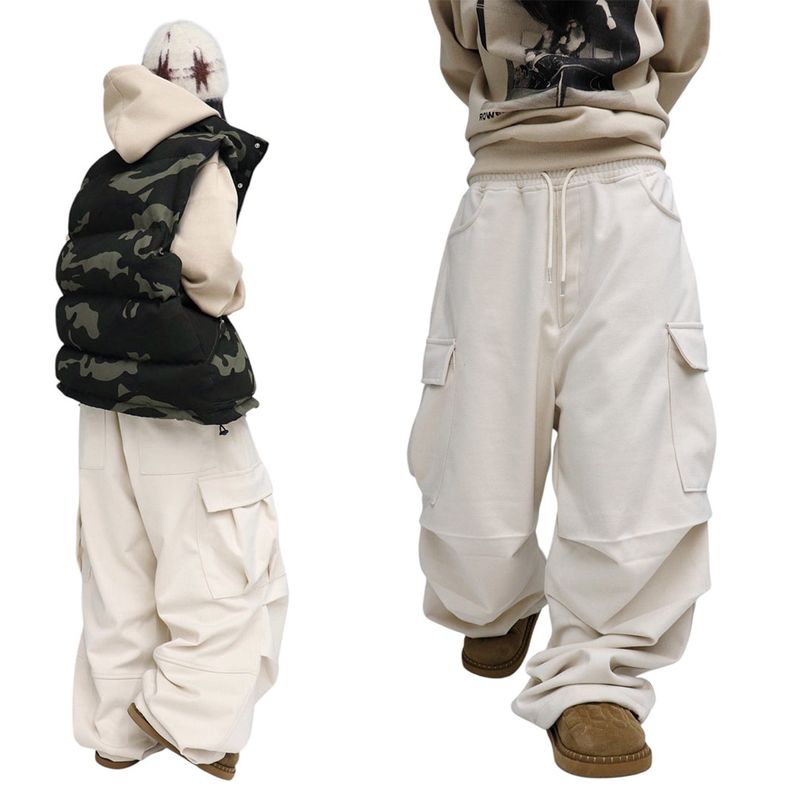 Wide Wool Pleated Cargo Pants