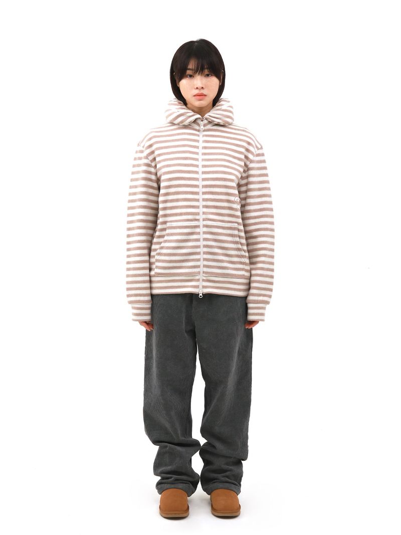S.T.C. STRIPE FLEECE MUFFLER ZIP UP (BEIGE)