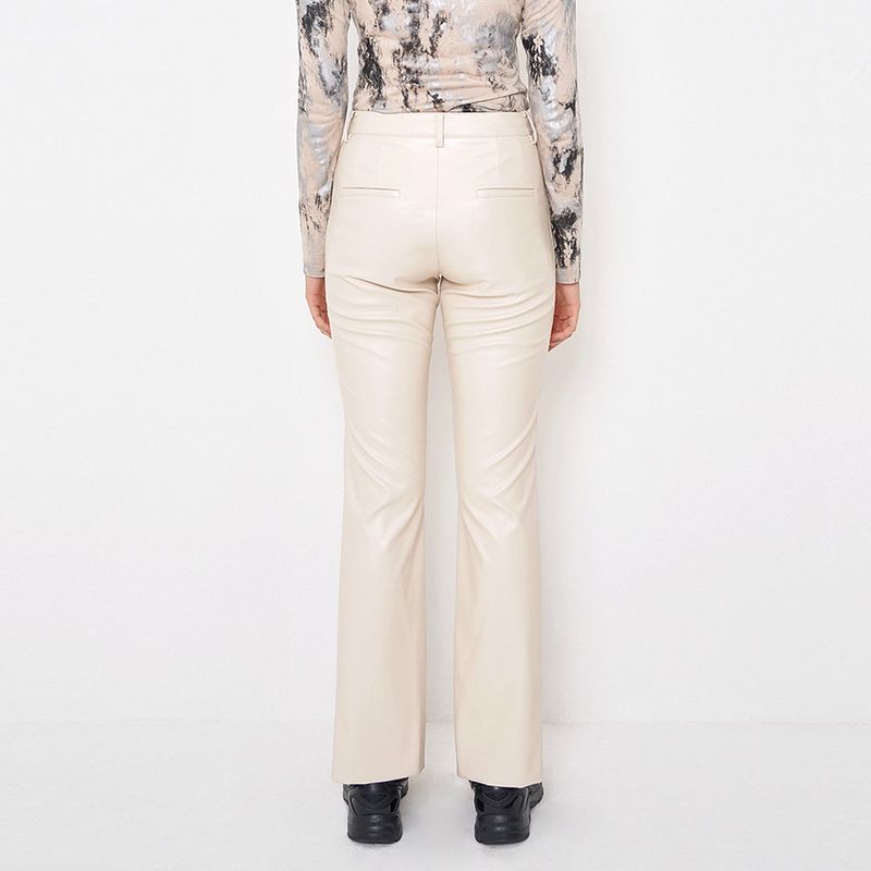 Faux-Leather Slit Trousers _ Ivory