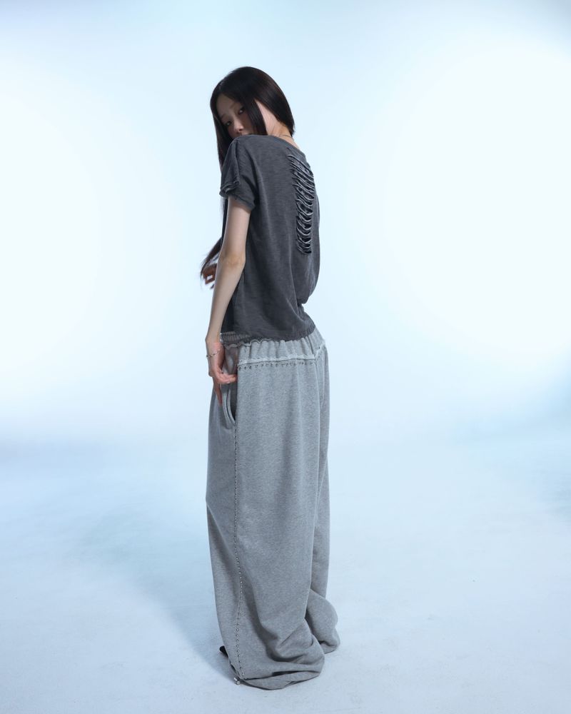 Line stud string sweatpants - Gray