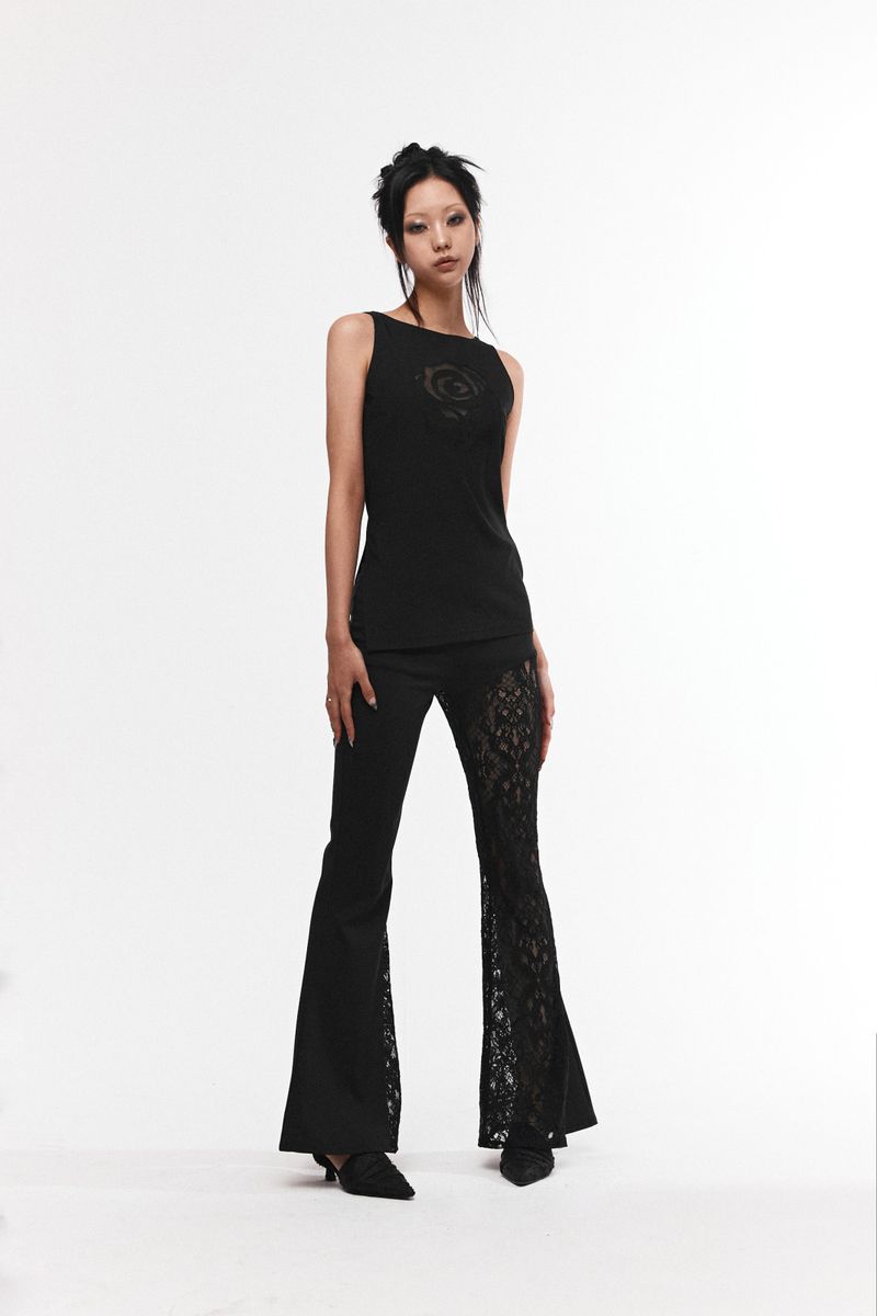ROSE-SHAPED HEART SLEVELESS #BLACK