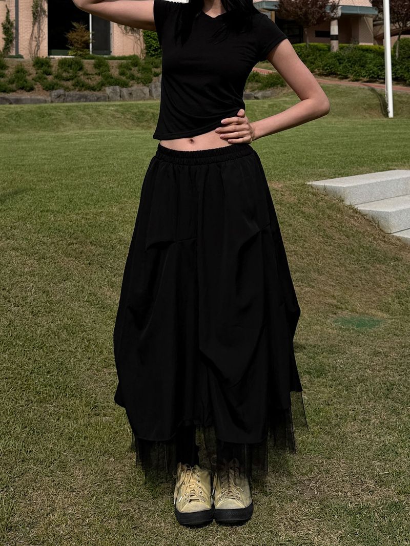 DOUBLE LAYERED MESH SKIRT