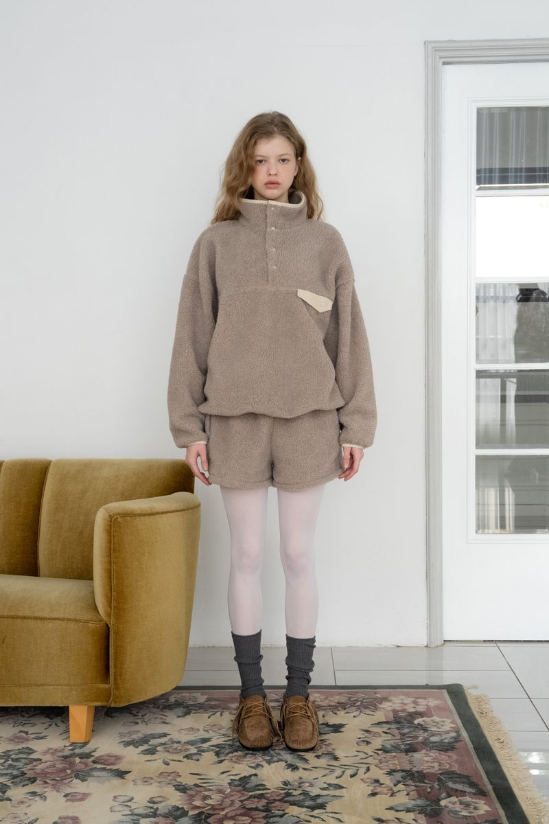 Teddy fleece shorts_mocha