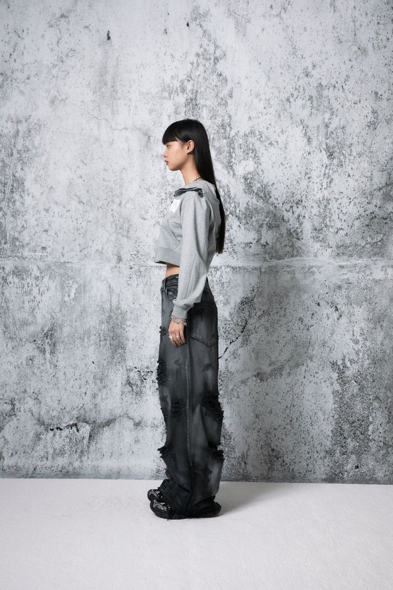 Crop Logo Hood Zip-Up (GRAY)