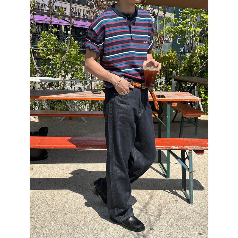 [S/S] Multi stripe henry neck half knit(3color)