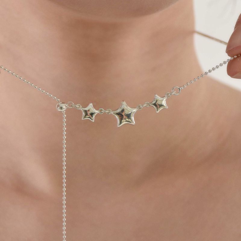 Silver 925 3star round necklace