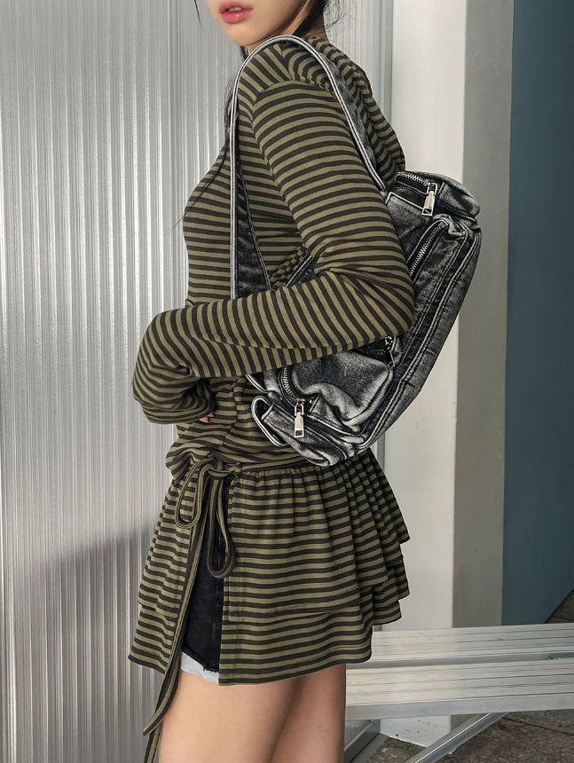 Berry Stripe Hood Flare Wrap Skirt Set