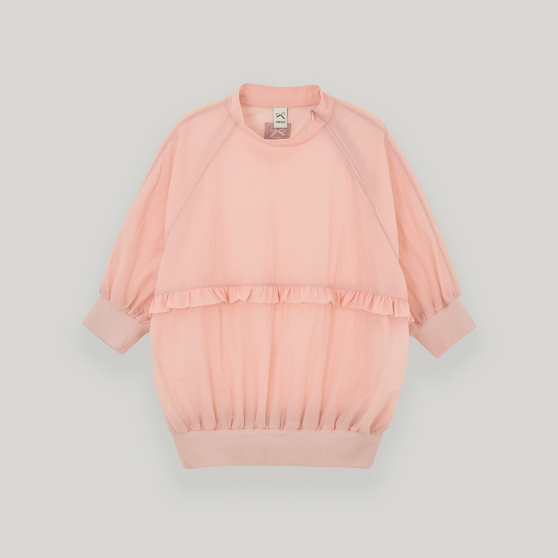 Pink Nylon Ruffle Blouse
