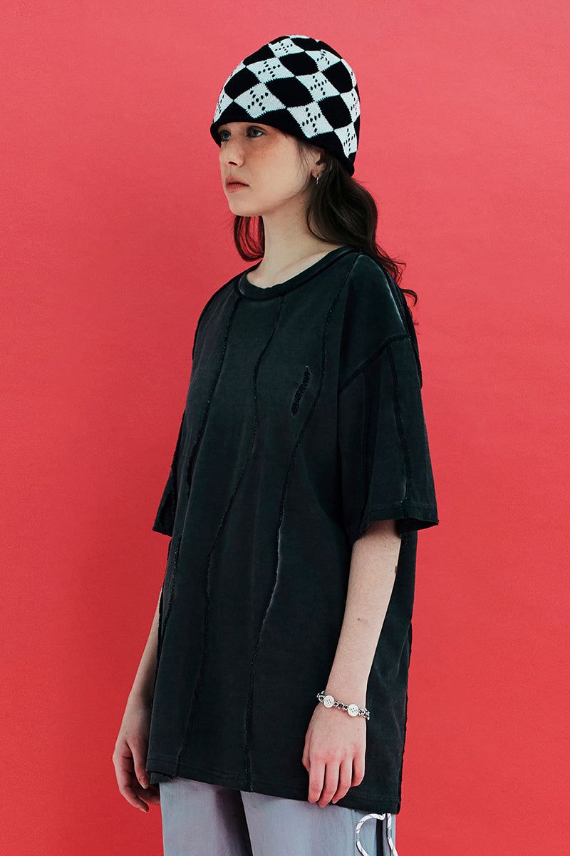 DYED WAVE OVERLOCK T SHIRT / CHARCOAL