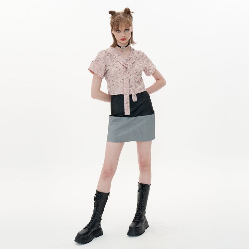 Ribbon Tweed Shirt [Pink]