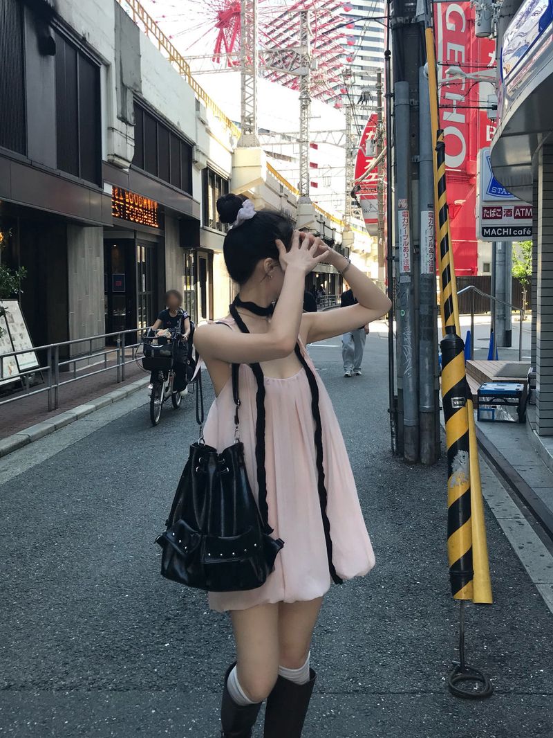 Peach Hug Ribbon Slip Pumkin Sleeveless Mini Dress