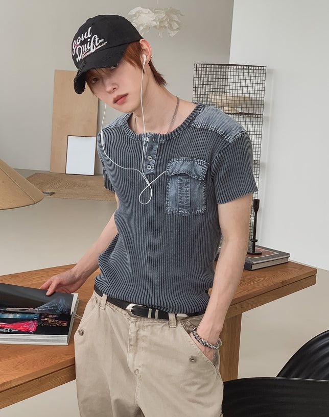 2PLAN（ツープラン）の「ブロック ピグメント ヘンリーネック ポケット ショートスリーブ Tシャツ（トップス）」