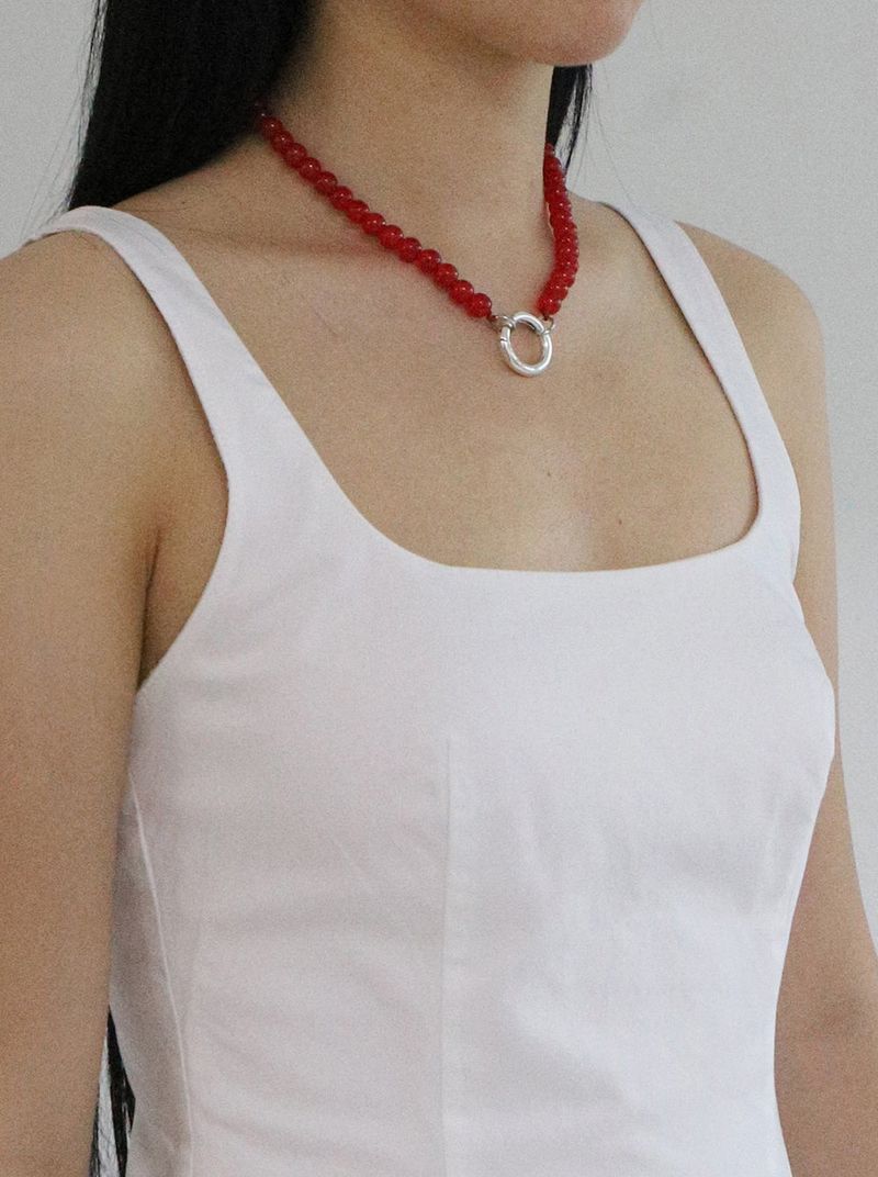 [MADE] Capsule02 Silver Open Pendant Gemstone Necklace _Red