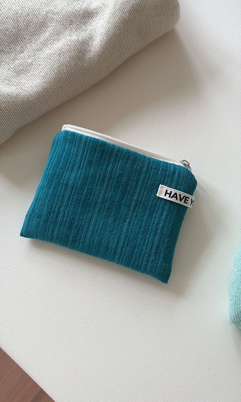 Corduroy flat pouch - turquoise , M size
