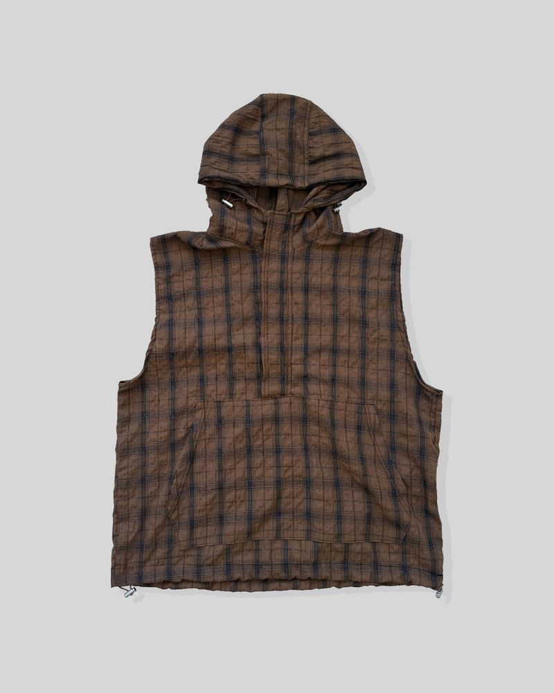 Crinkle Check Hooded Anorak Vest