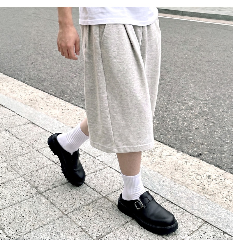 Balloon Curved Side Tuck Bermuda Pants Melange