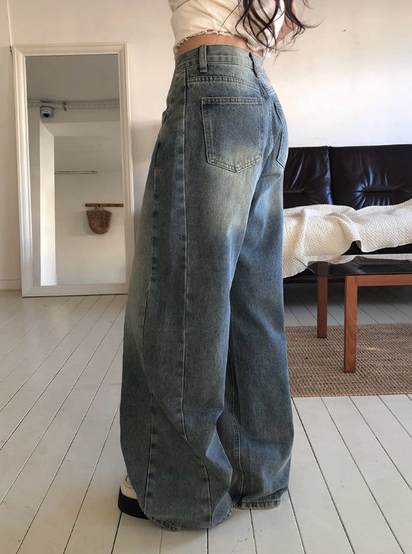 Dero Cut Washing Denim Wide Pants