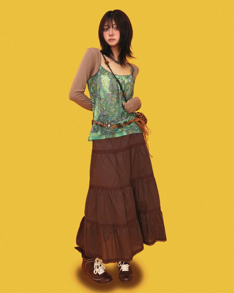 hippy wood long skirt