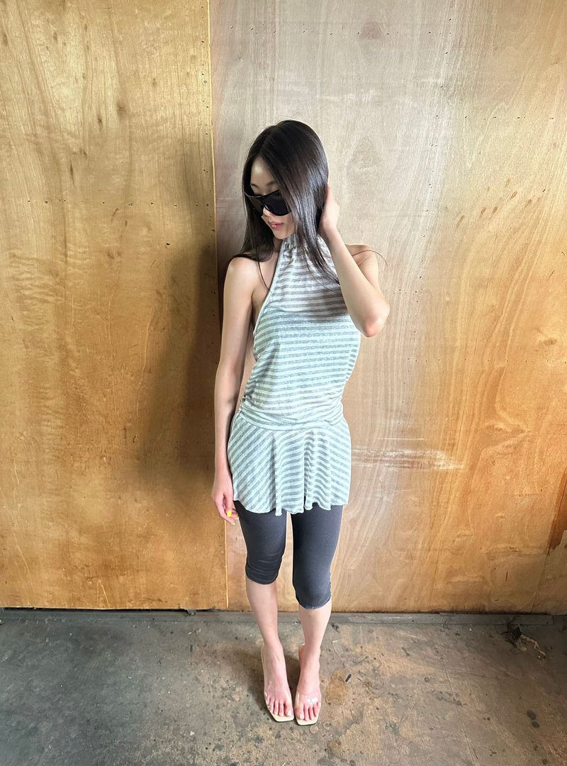 sheer stripe halter top