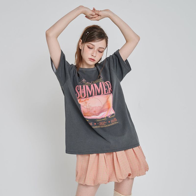 UNUSUALNORMAL（アンユージュアルノーマル）の「サマーオーバーTシャツ　ピグメントグレー（トップス）」