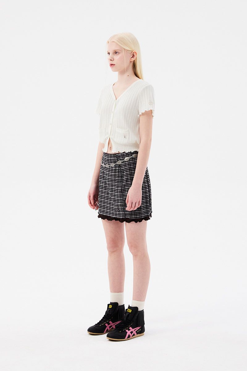 CHERRY PATTERN MESH MINI SKIRT [BROWN]