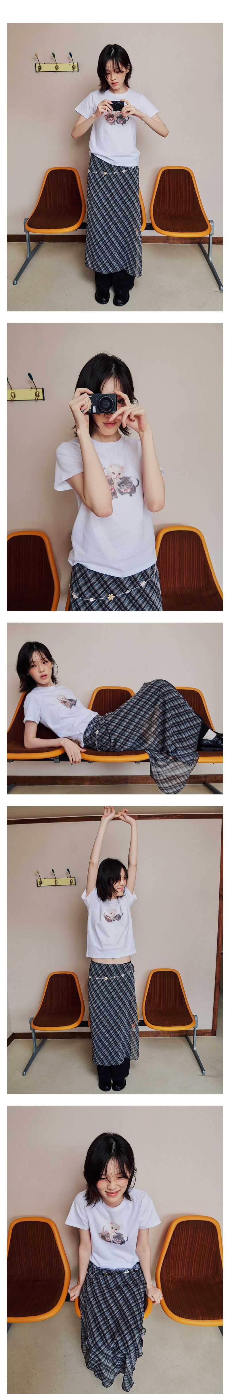 CHECK LAYERED WRAP LONG SKIRT