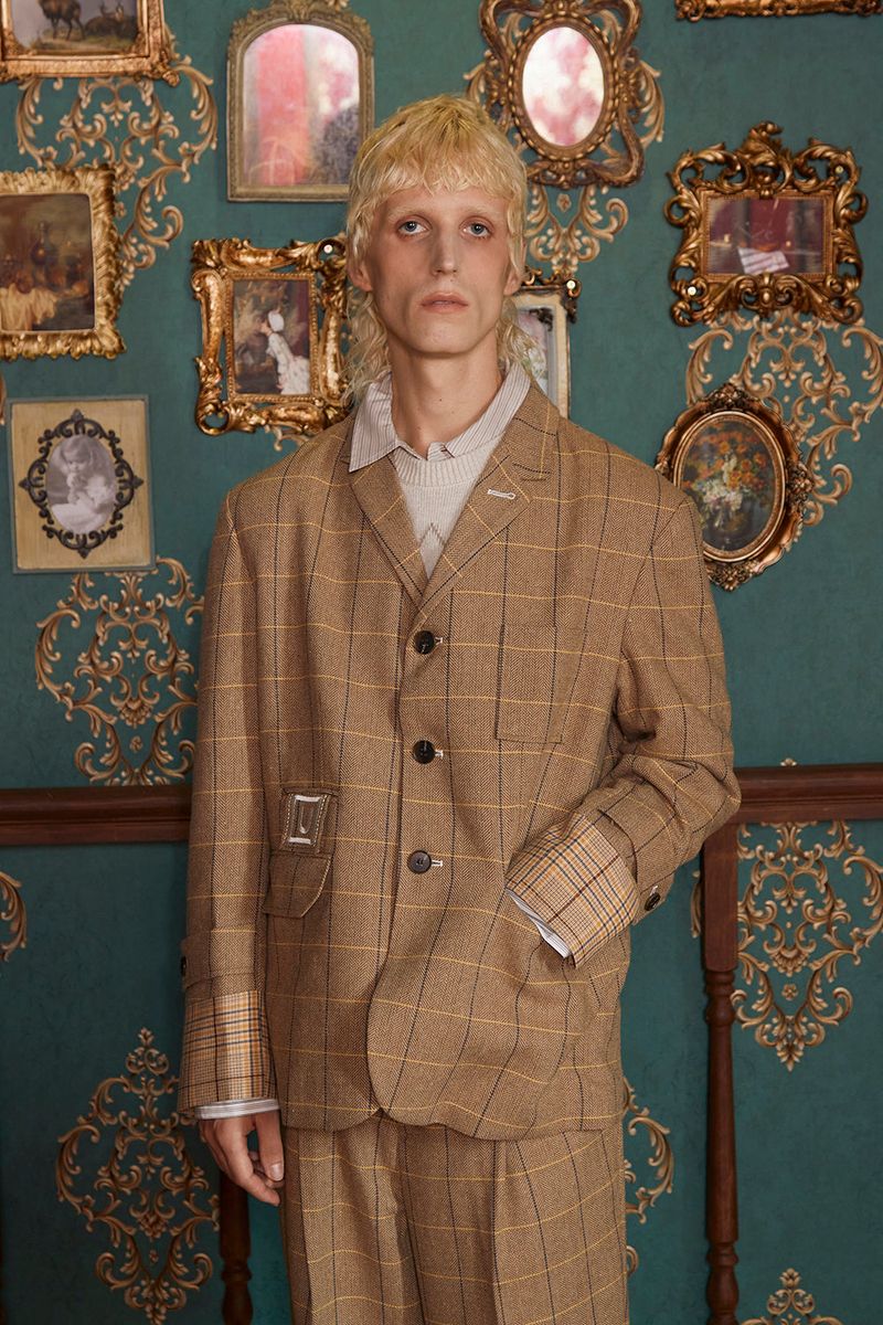 WOOL CHECK SLACKS / BEIGE