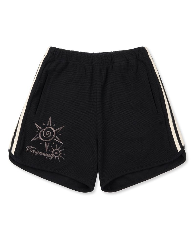 Embroidery Track Waffle Shorts - Black
