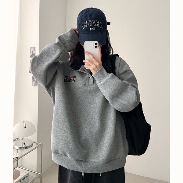 Mile Snap High Neck Patch Color Matching Sweatshirt