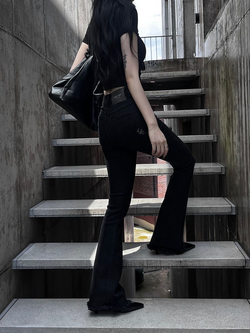 black zipper bootcut denim