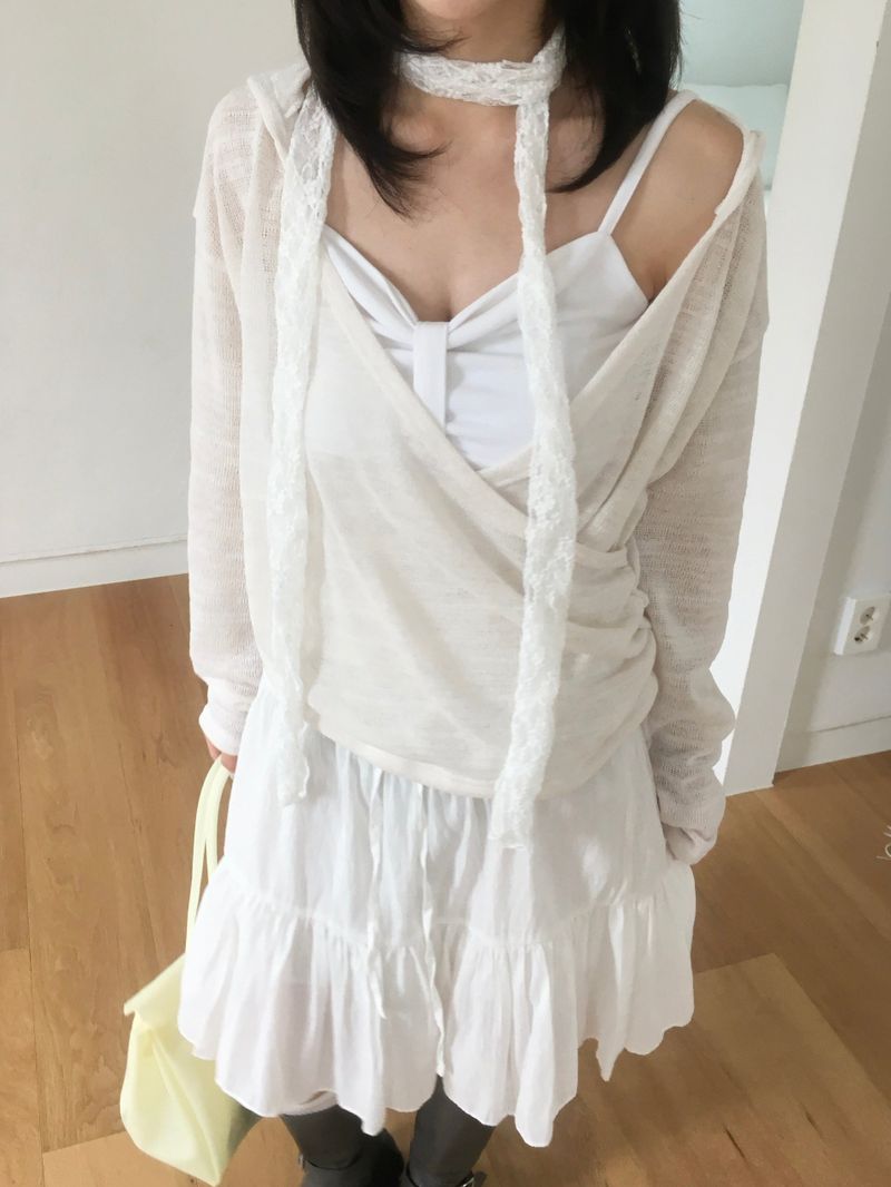 See-through lace long scarf (4c)