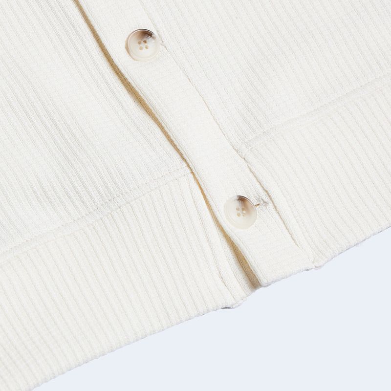 DAMP V-NECK WAFFLE CARDIGAN_IVORY