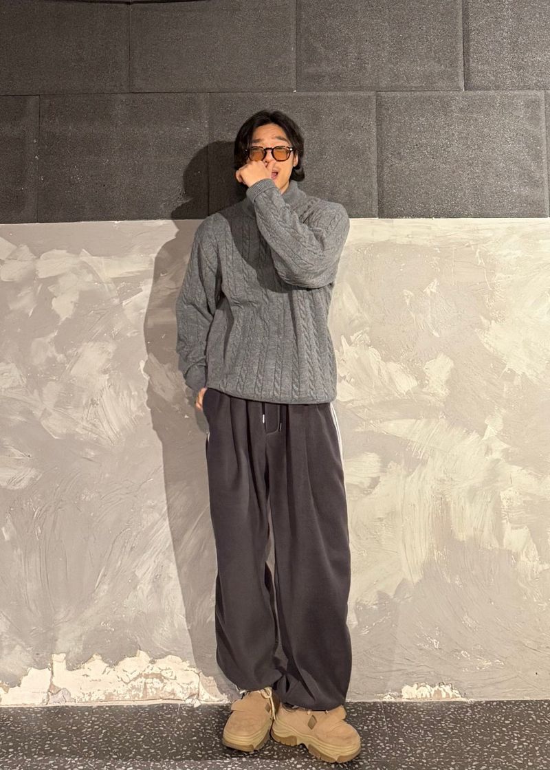 High-Neck Cable Half-Zip Up Knit 6COLOR