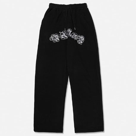 Arc Lettering Embroidered Brushed Over Sweatpants