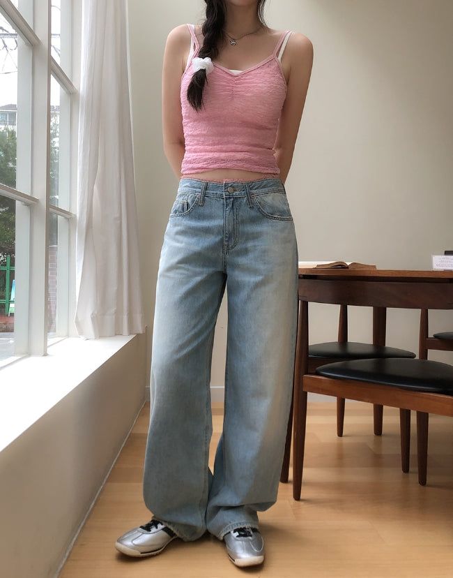 Blush Lace Sagging Denim Pants