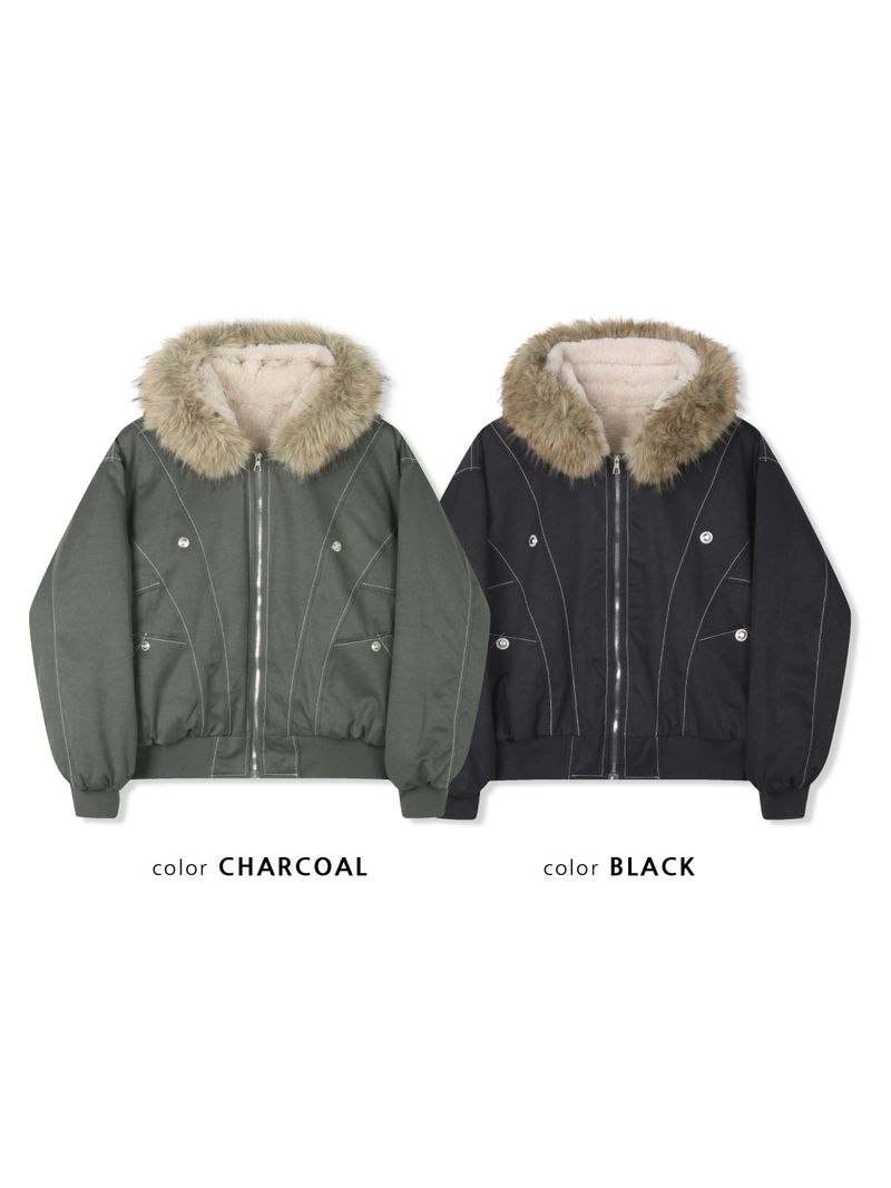 Corta Raccoon Incised Padded Coat