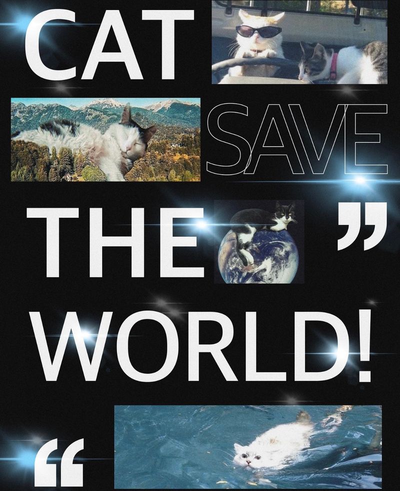 Cat Save The World Kitten half T (White, Black)