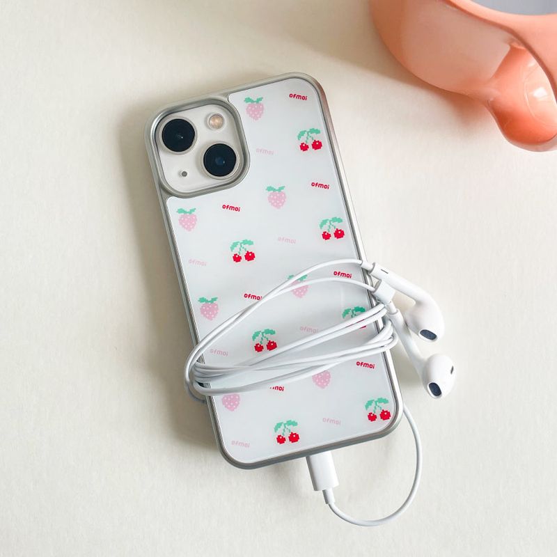 cute berry silver glossy glass phone case