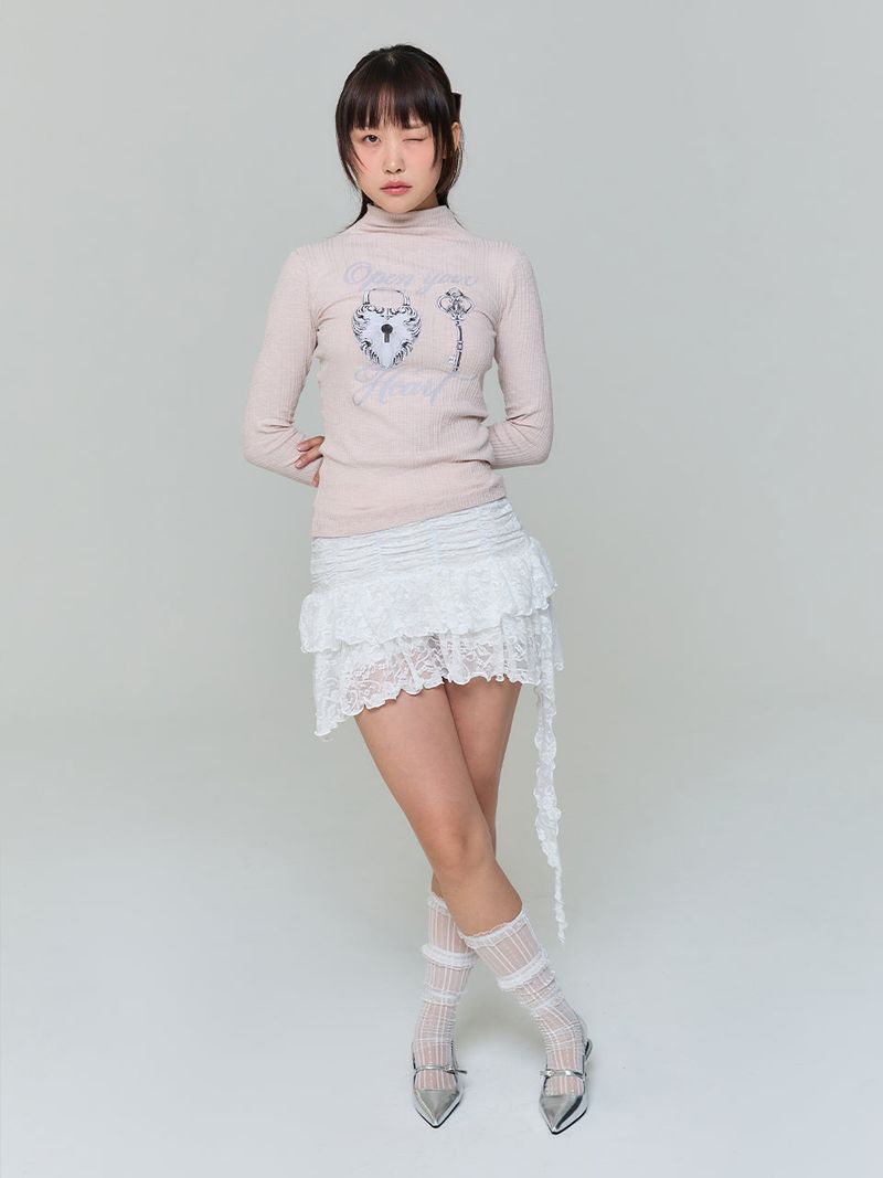 OPEN YOUR HEART TURTLENECK T-SHIRT - PINK