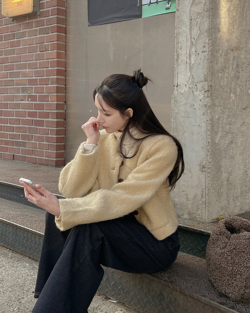 Fleece wide denim pants