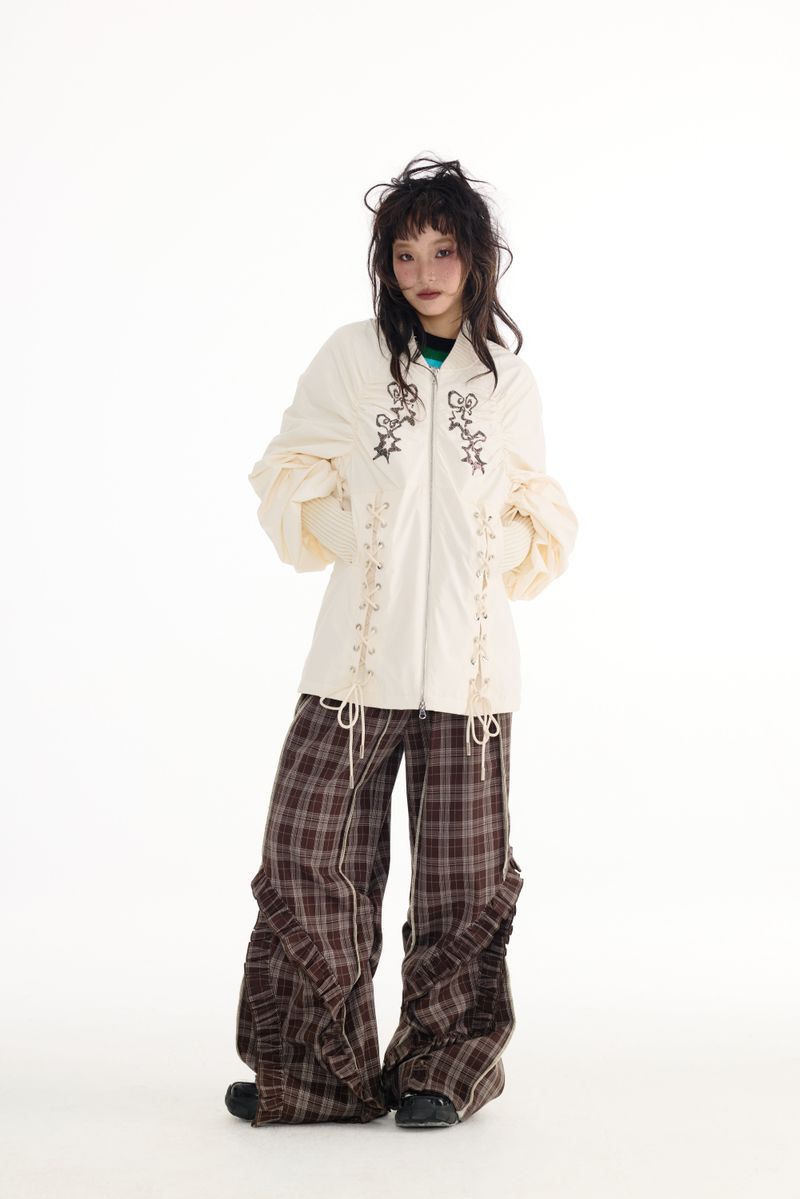 Lace plaid pants