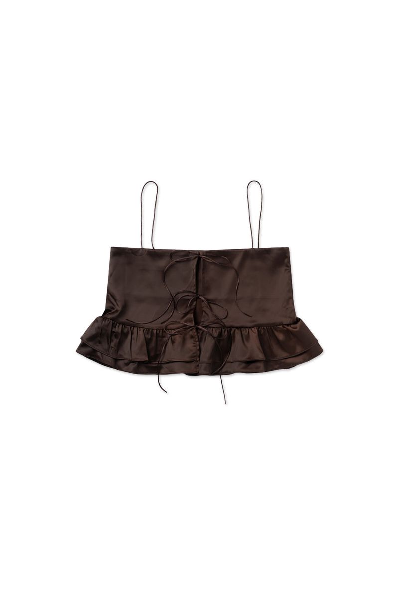 Tie satin blouse_brown
