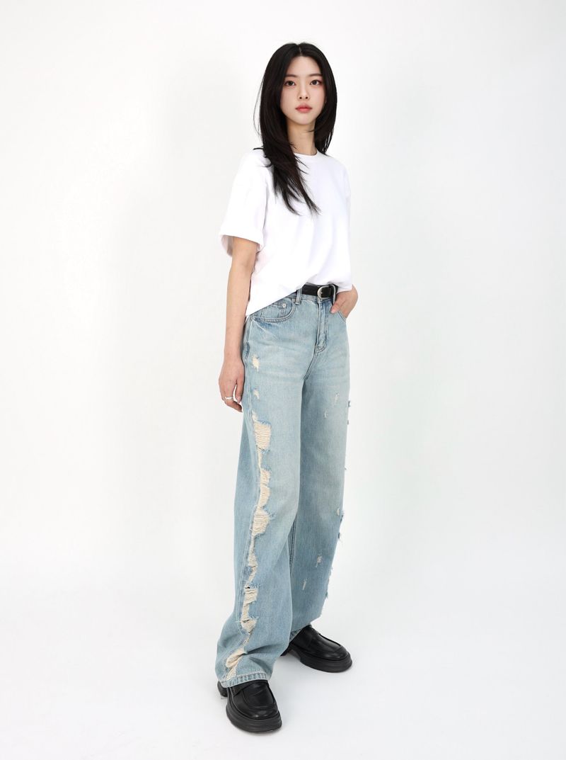TEEN DESTROYED SLIM WIDE DENIM code 26231