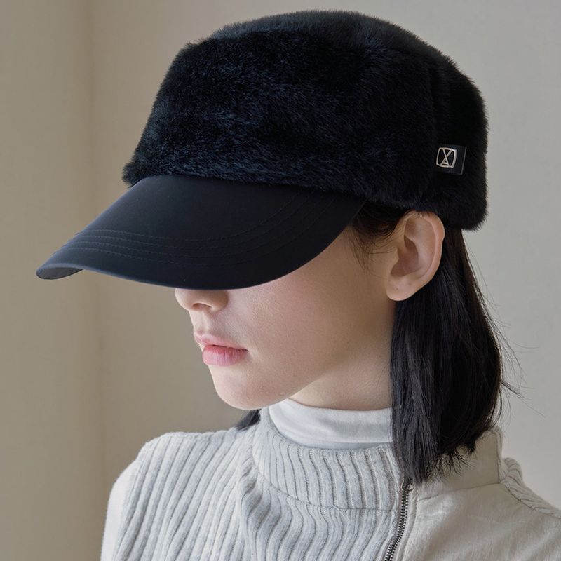 VA Square Fly Label Fur Bellboy Cap / Black