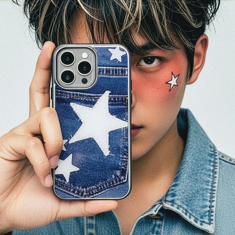 MEMORIESBOUNDARY(メモリーズバウンダリー)の「Patched Star Pocket Denim Case Heritage Blue (SV_Epoxy)(Smartphone Accessories)」