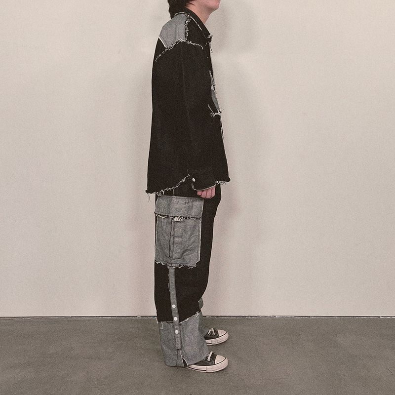 grunge roll-up denim pants_black