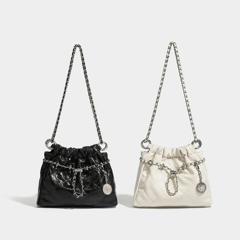 Quilted Chain Ruched Bucket Shoulder Bag