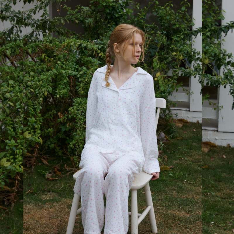 2025ss cotton double-layer yarn flower pajamas set