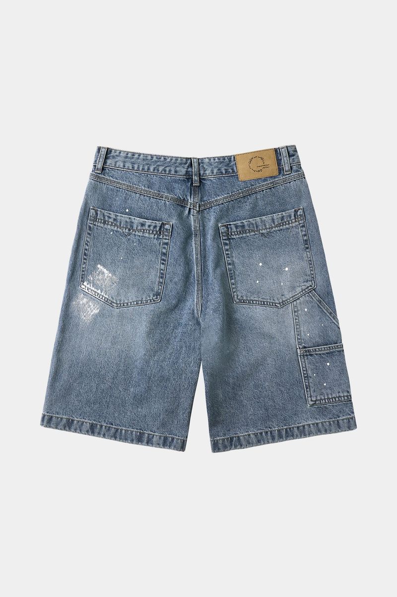 Aged Splatter Carpenter Denim Shorts(Washed Blue)