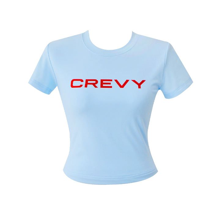 CREVY(クレビー)の「crevy logo crop spandex short sleeve tee (sky blue)(Tops)」